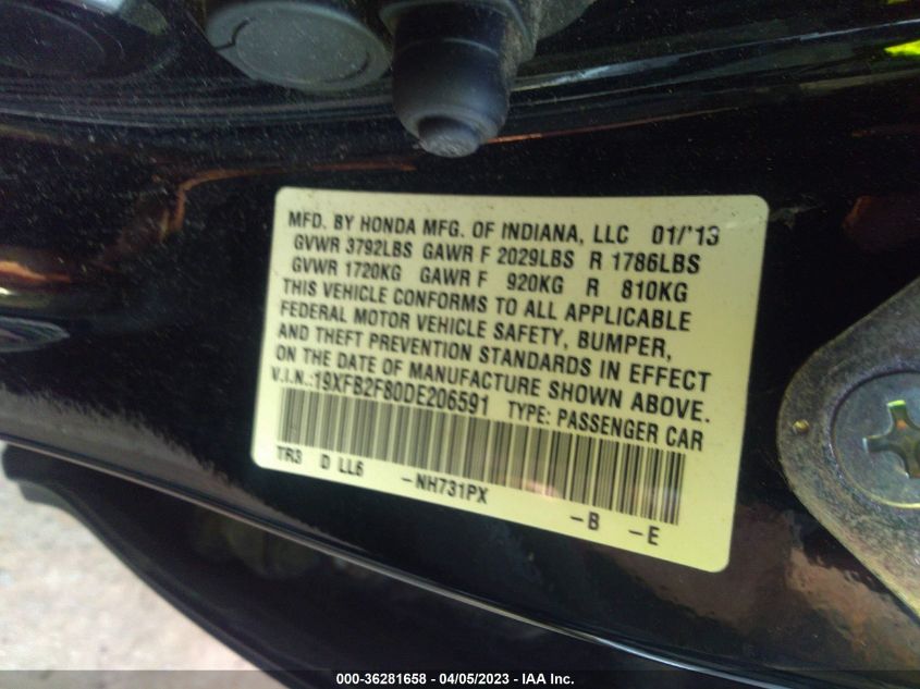 2013 HONDA CIVIC SDN EX - 19XFB2F80DE206591