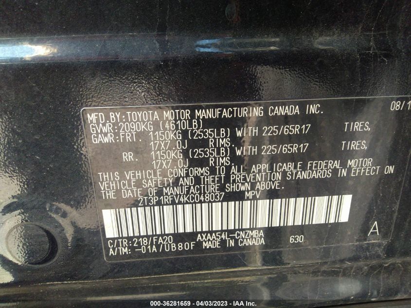 2019 TOYOTA RAV4 XLE - 2T3P1RFV4KC048037