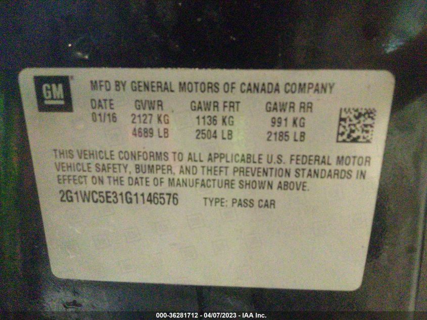 2016 CHEVROLET IMPALA LIMITED LTZ - 2G1WC5E31G1146576