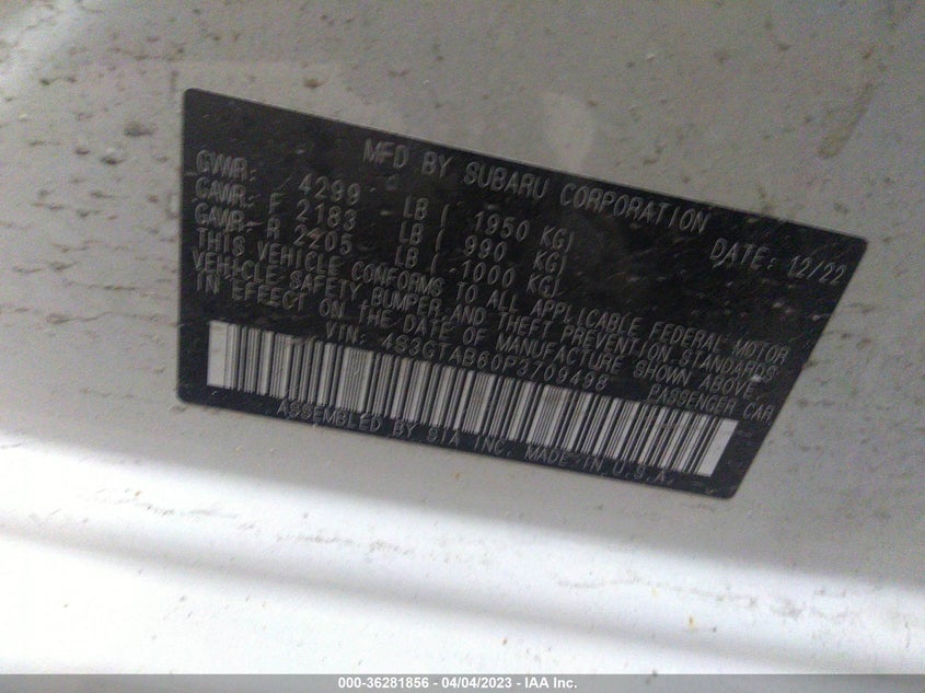 VIN 4S3GTAB60P3709498 2023 SUBARU IMPREZA