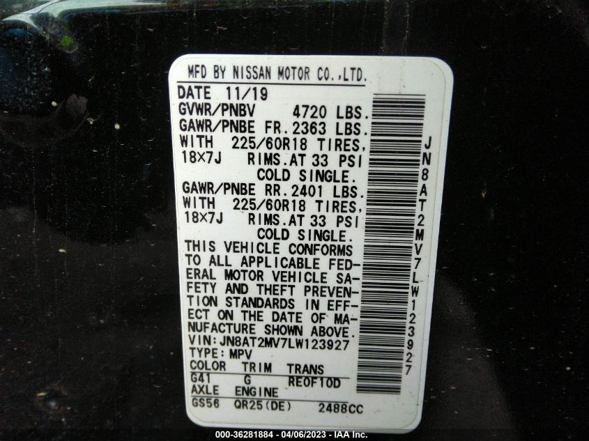 2020 NISSAN ROGUE SV - JN8AT2MV7LW123927