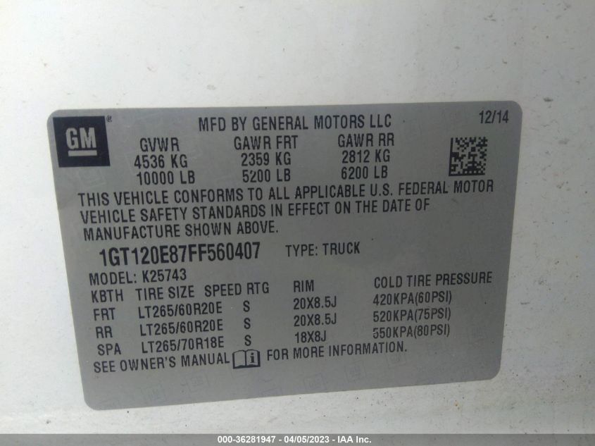2015 GMC SIERRA 2500HD DENALI - 1GT120E87FF560407