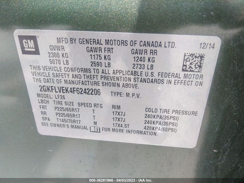 2015 GMC TERRAIN SLE - 2GKFLVEK4F6242206