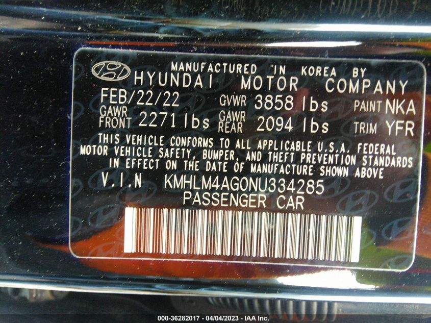 2022 HYUNDAI ELANTRA SEL - KMHLM4AG0NU334285