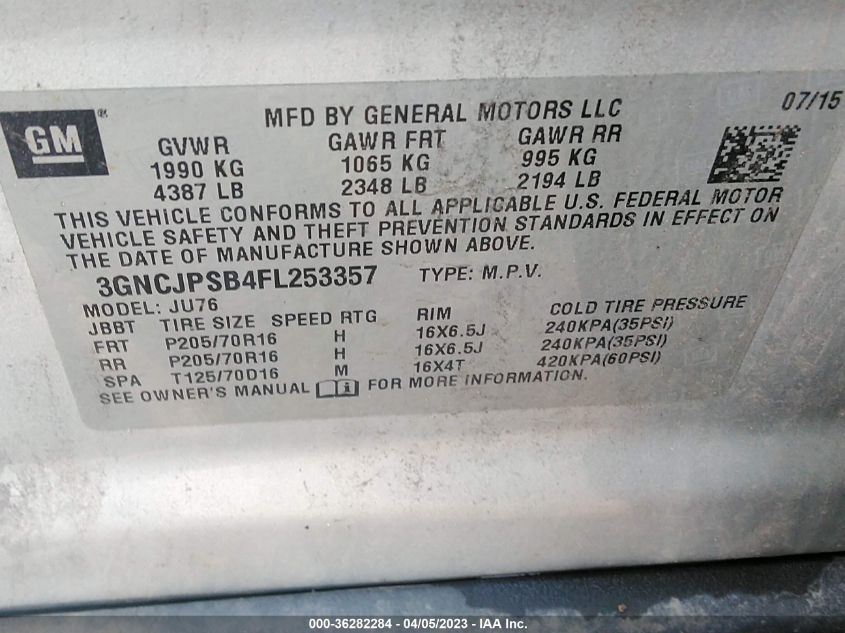 2015 CHEVROLET TRAX LS - 3GNCJPSB4FL253357