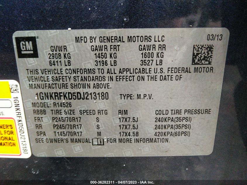 2013 CHEVROLET TRAVERSE LS - 1GNKRFKD5DJ213180