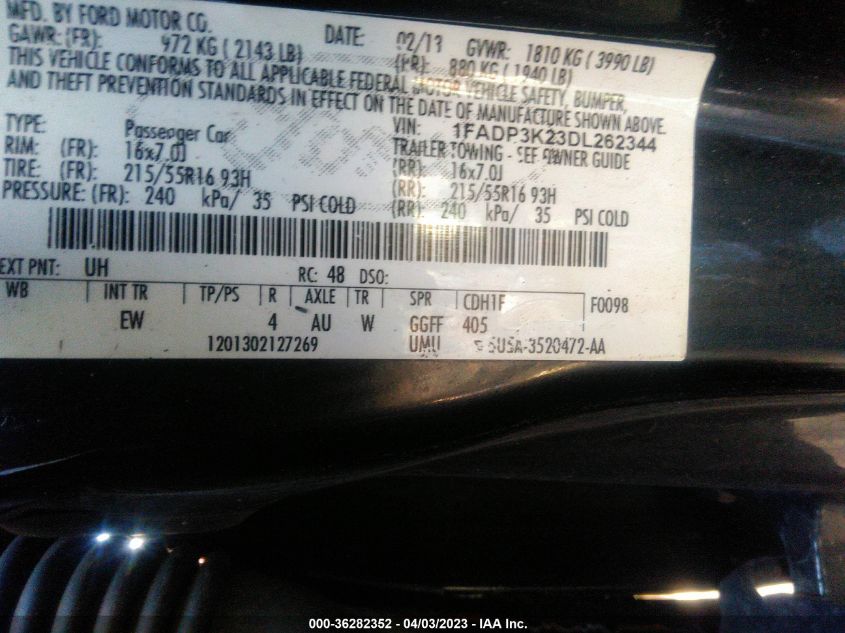 2013 FORD FOCUS SE - 1FADP3K23DL262344