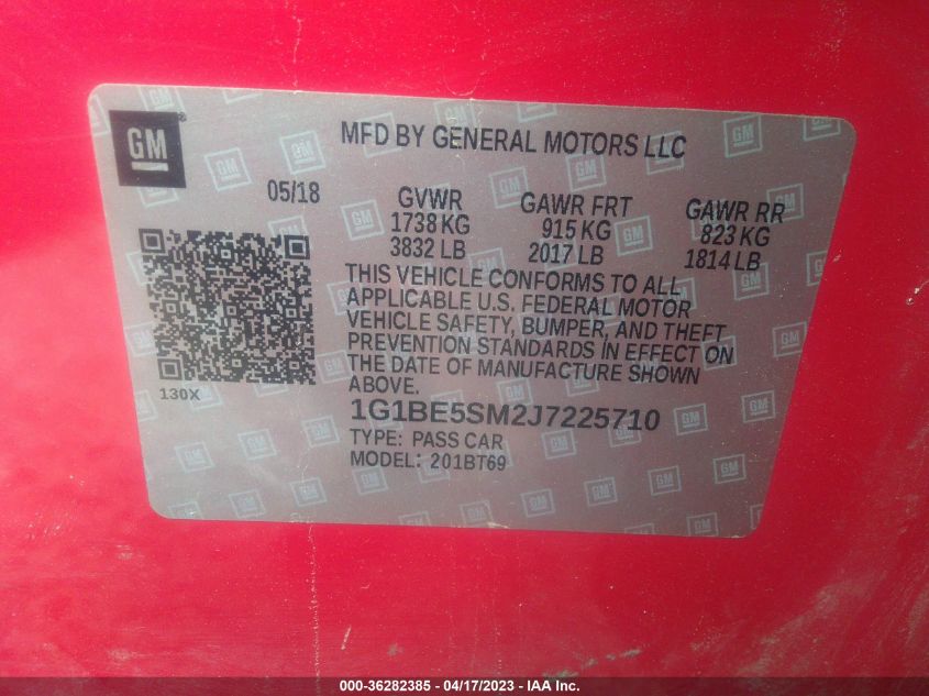 2018 CHEVROLET CRUZE LT - 1G1BE5SM2J7225710