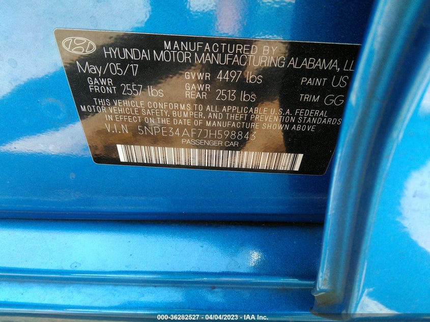VIN 5NPE34AF7JH598843 2018 HYUNDAI SONATA SEL