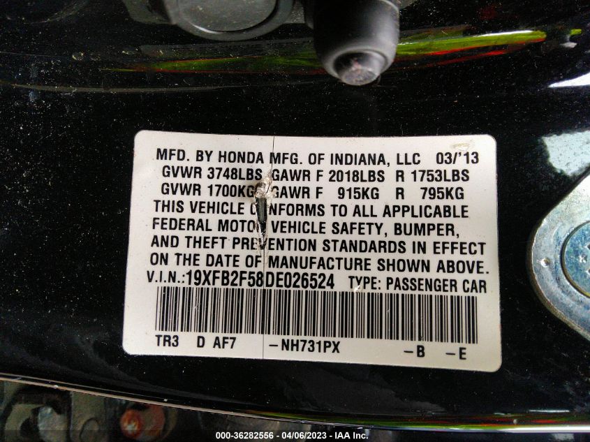 2013 HONDA CIVIC SDN LX - 19XFB2F58DE026524