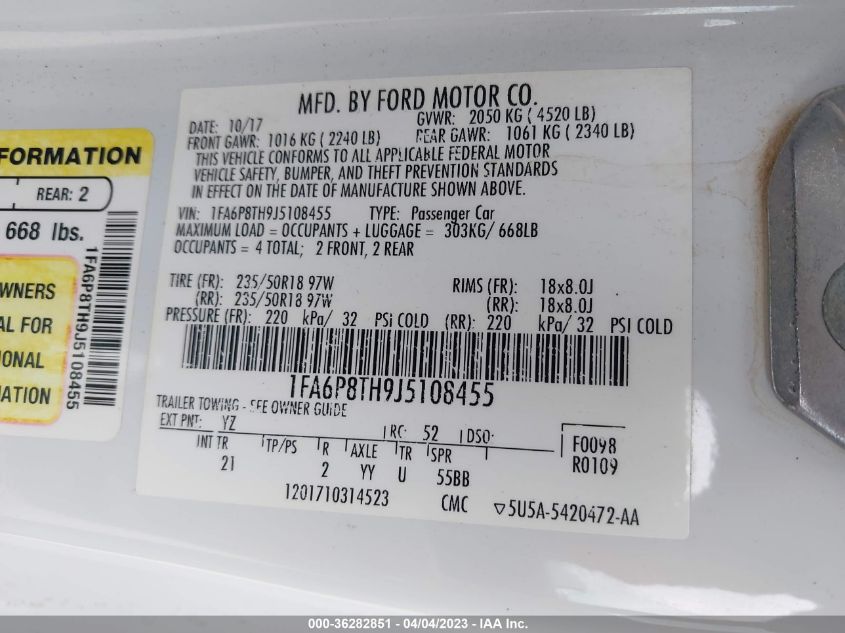 2018 FORD MUSTANG ECOBOOST - 1FA6P8TH9J5108455
