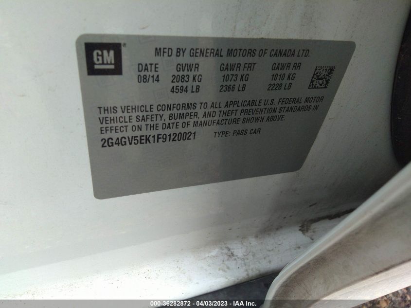 2015 BUICK REGAL - 2G4GV5EK1F9120021
