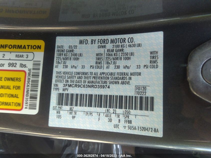 2022 FORD BRONCO SPORT OUTER BANKS - 3FMCR9C63NRD35974