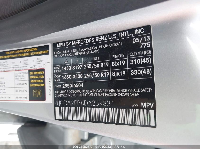 2013 MERCEDES-BENZ M-CLASS ML 350 BLUETEC - 4JGDA2EB8DA239831