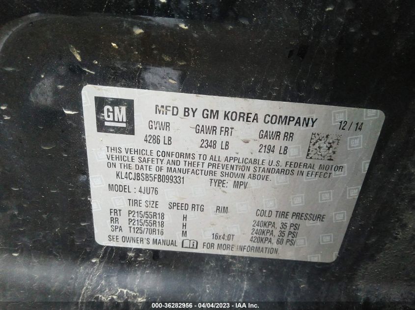 2015 BUICK ENCORE CONVENIENCE - KL4CJBSB5FB099331
