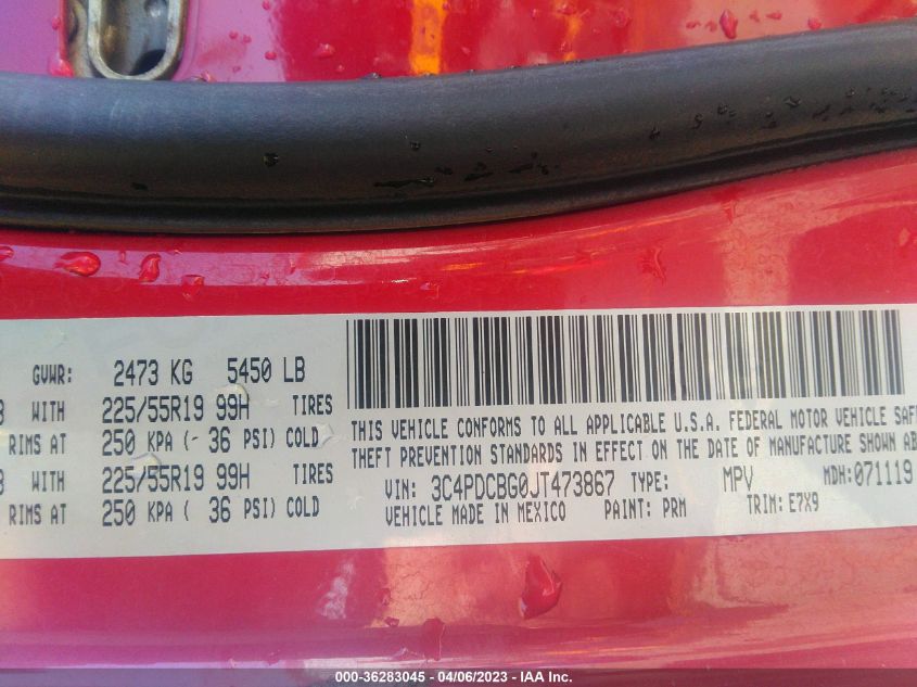 2018 DODGE JOURNEY SXT - 3C4PDCBG0JT473867