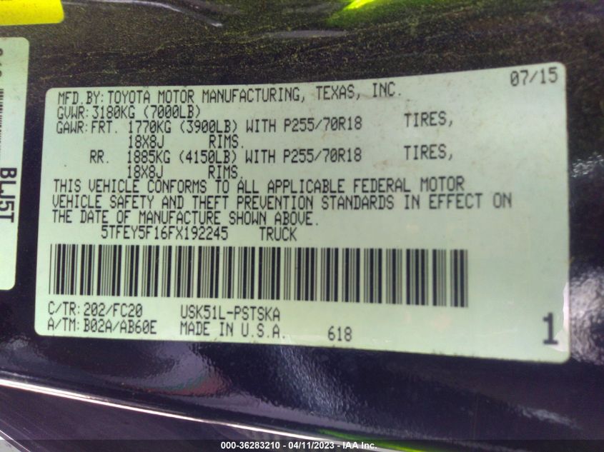 2015 TOYOTA TUNDRA 2WD TRUCK SR5 - 5TFEY5F16FX192245
