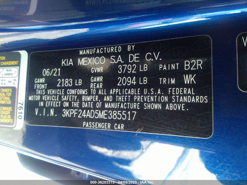 2021 KIA FORTE LXS - 3KPF24AD5ME385517
