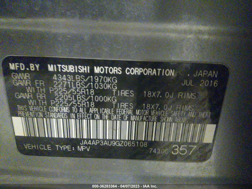 2016 MITSUBISHI OUTLANDER SPORT 2.0 ES - JA4AP3AU9GZ065108