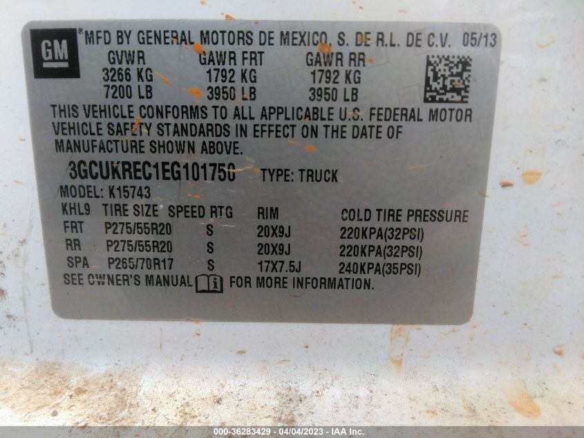 2014 CHEVROLET SILVERADO 1500 LT - 3GCUKREC1EG101750