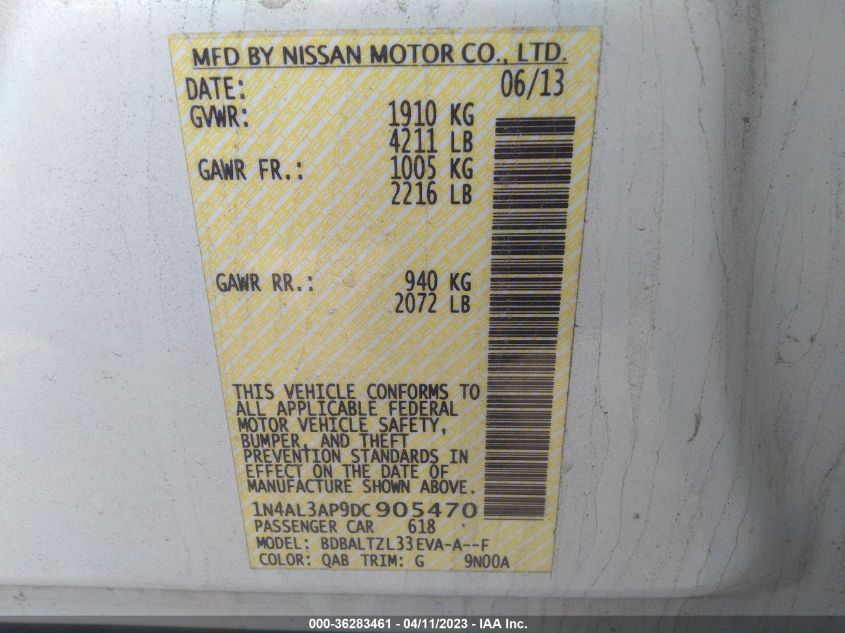 2013 NISSAN ALTIMA 2.5 SV - 1N4AL3AP9DC905470