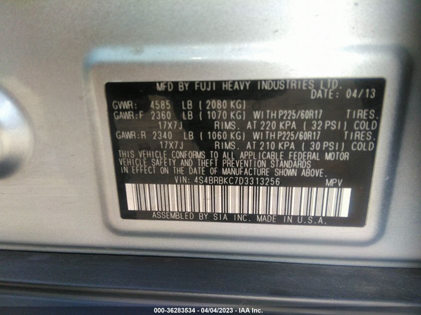 2013 SUBARU OUTBACK 2.5I LIMITED - 4S4BRBKC7D3313256