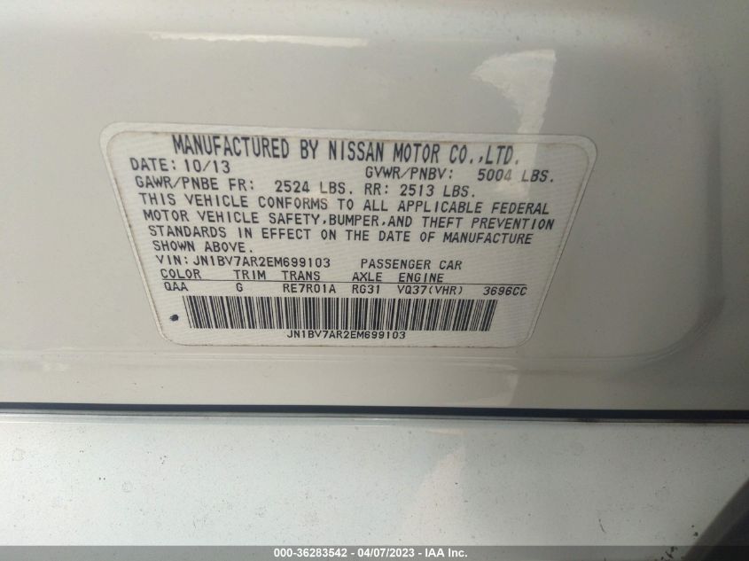 2014 INFINITI Q50 SPORT - JN1BV7AR2EM699103