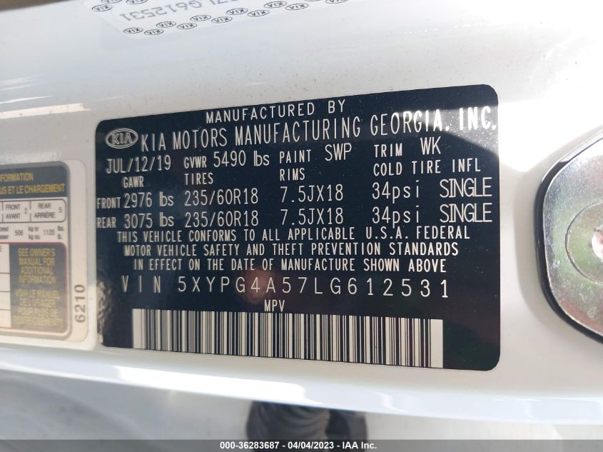 2020 KIA SORENTO LX V6 - 5XYPG4A57LG612531