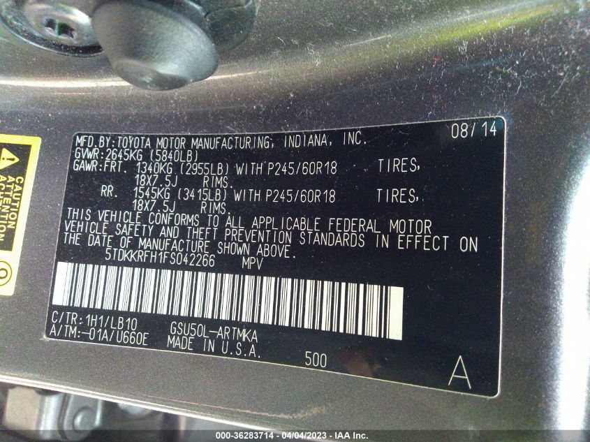 2015 TOYOTA HIGHLANDER XLE - 5TDKKRFH1FS042266