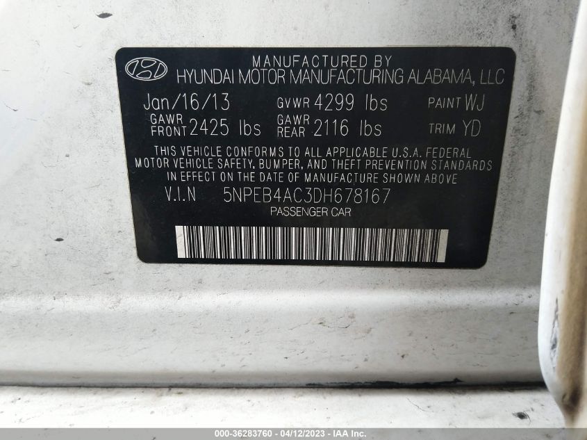 2013 HYUNDAI SONATA GLS PZEV - 5NPEB4AC3DH678167