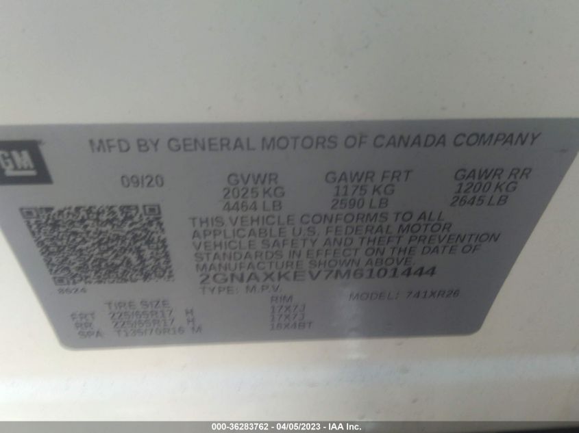 2021 CHEVROLET EQUINOX LT - 2GNAXKEV7M6101444