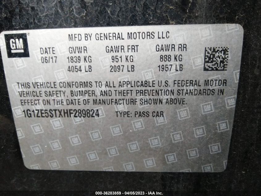2017 CHEVROLET MALIBU LT - 1G1ZE5STXHF289824