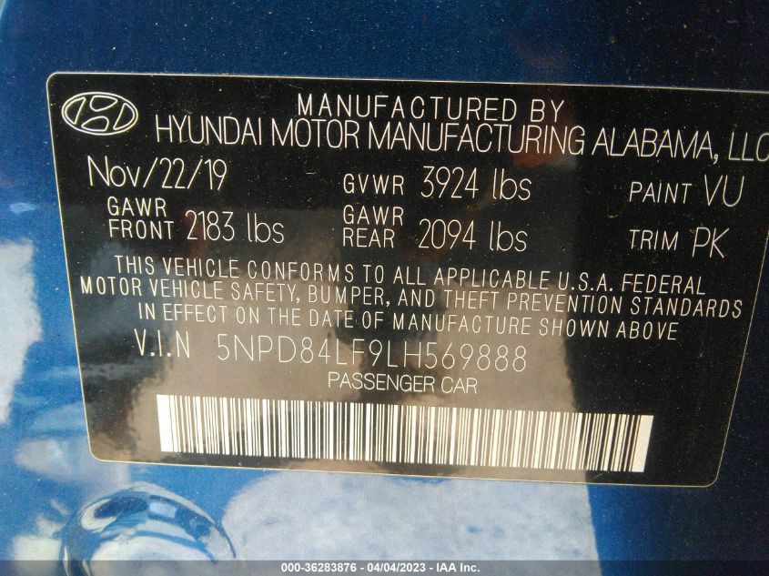 2020 HYUNDAI ELANTRA SEL - 5NPD84LF9LH569888