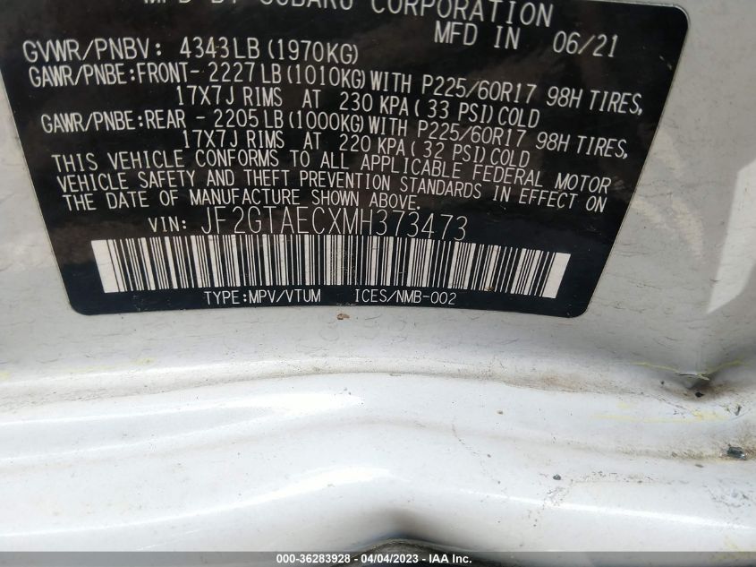 2021 SUBARU CROSSTREK PREMIUM - JF2GTAECXMH373473
