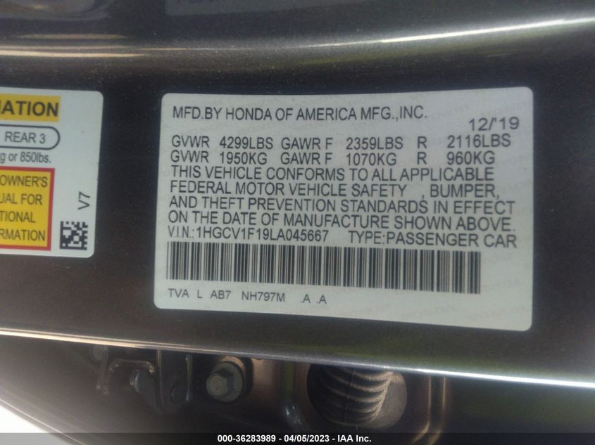 2020 HONDA ACCORD SEDAN LX - 1HGCV1F19LA045667