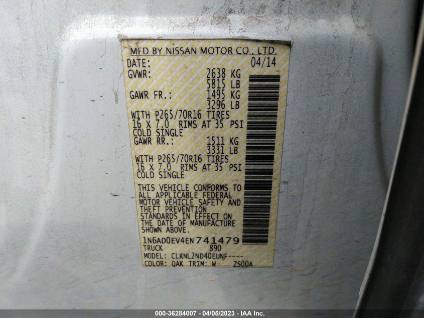 2014 NISSAN FRONTIER SV - 1N6AD0EV4EN741479