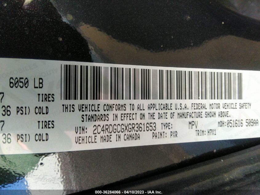 2016 DODGE GRAND CARAVAN SXT - 2C4RDGCGXGR361653