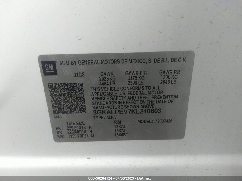 VIN 3GKALPEV7KL240603 2019 GMC TERRAIN SLT