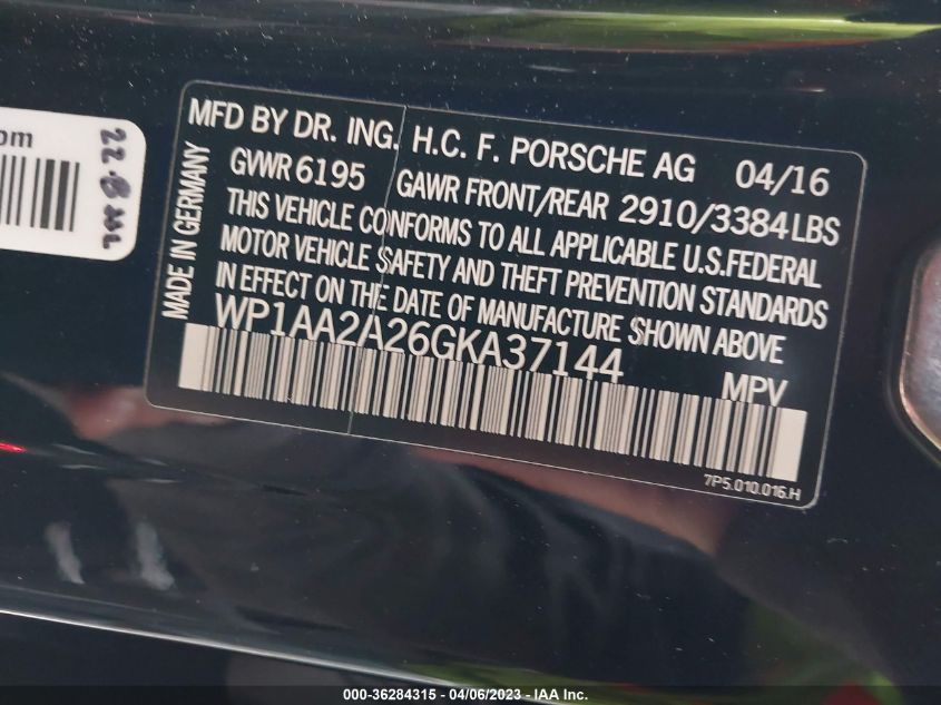 2016 PORSCHE CAYENNE - WP1AA2A26GKA37144