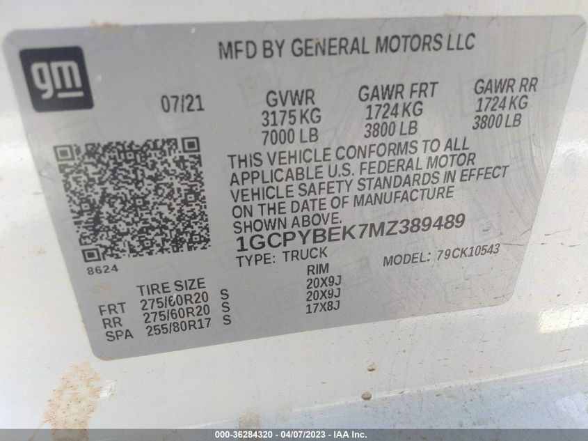 2021 CHEVROLET SILVERADO 1500 CUSTOM - 1GCPYBEK7MZ389489