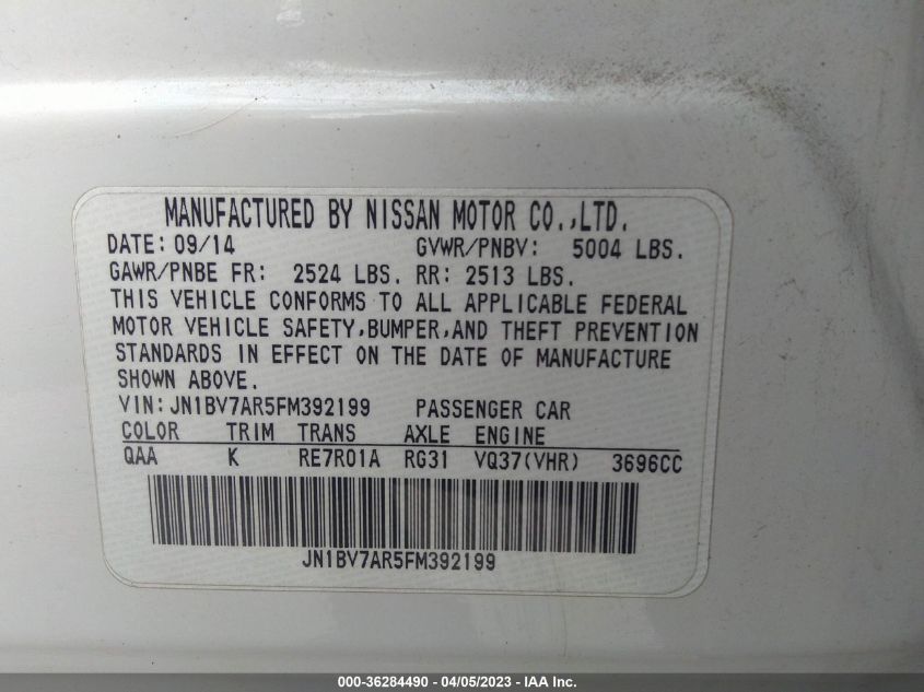 2015 INFINITI Q50 SPORT - JN1BV7AR5FM392199