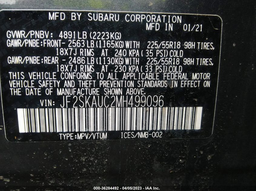 2021 SUBARU FORESTER LIMITED - JF2SKAUC2MH499096