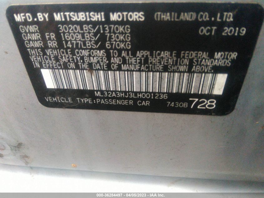 2020 MITSUBISHI MIRAGE ES/SE - ML32A3HJ3LH001236