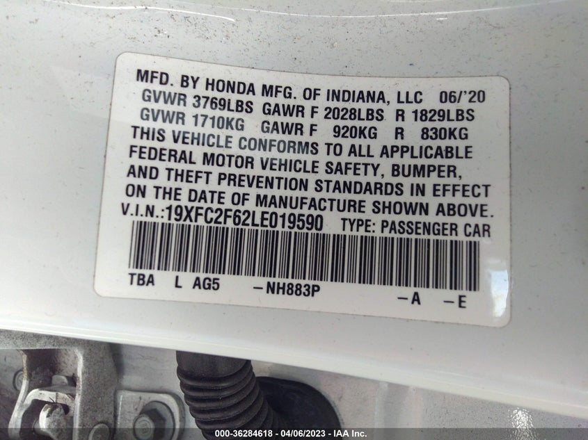 VIN 19XFC2F62LE019590 2020 HONDA CIVIC SEDAN LX