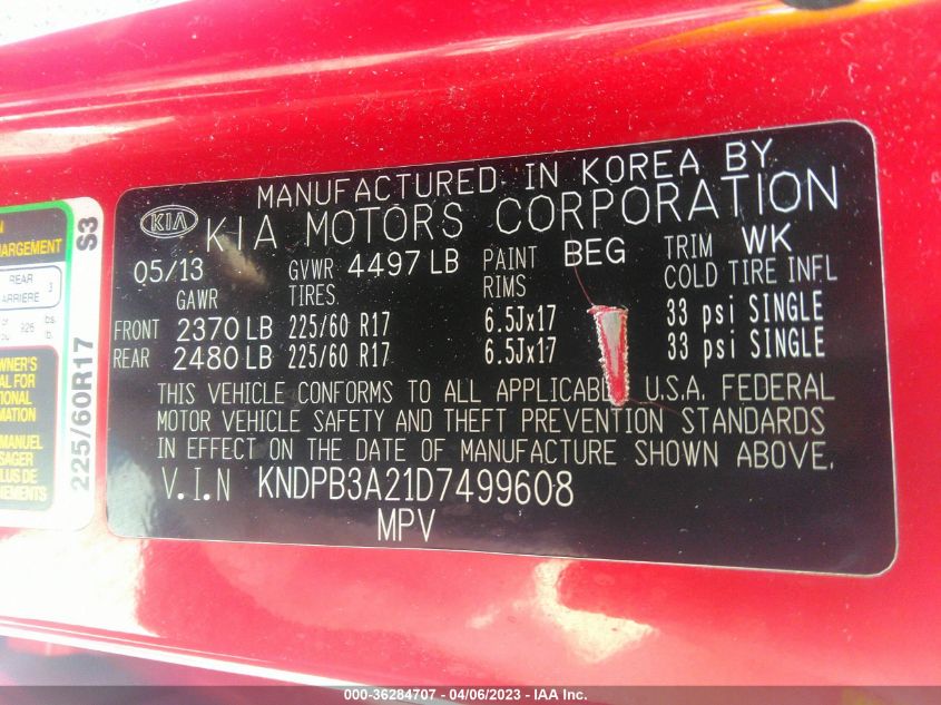 2013 KIA SPORTAGE LX - KNDPB3A21D7499608