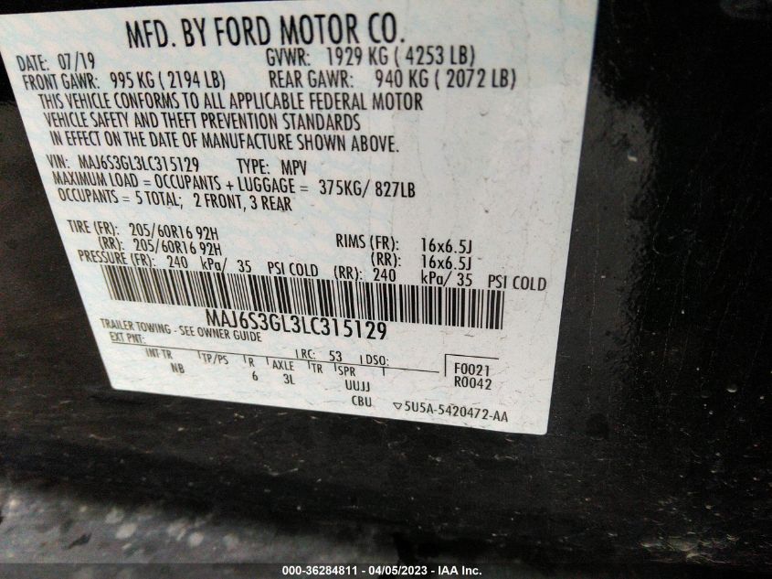 2020 FORD ECOSPORT SE - MAJ6S3GL3LC315129