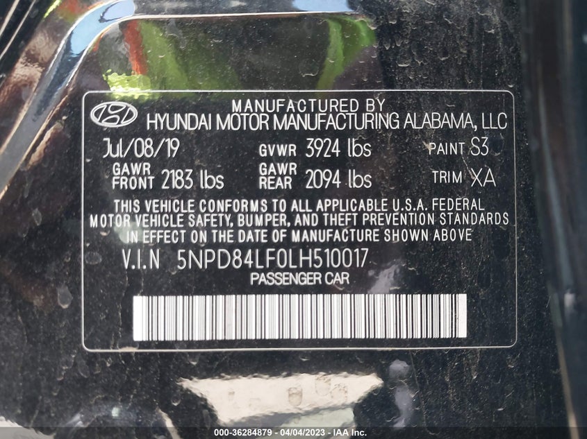VIN 5NPD84LF0LH510017 2020 HYUNDAI ELANTRA SEL
