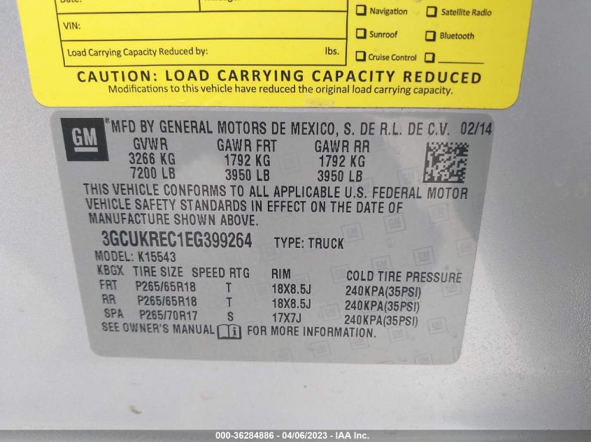 2014 CHEVROLET SILVERADO 1500 LT - 3GCUKREC1EG399264