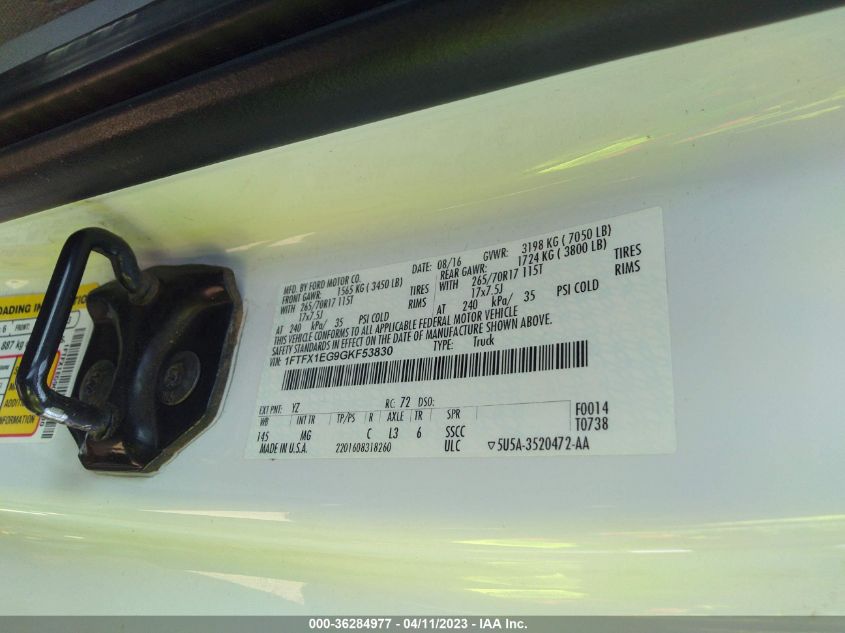 2016 FORD F-150 XLT/XL/LARIAT - 1FTFX1EG9GKF53830