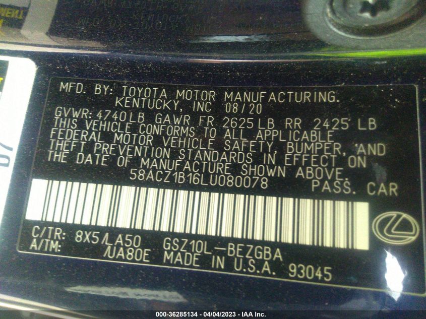 2020 LEXUS ES ES 350 - 58ACZ1B16LU080078